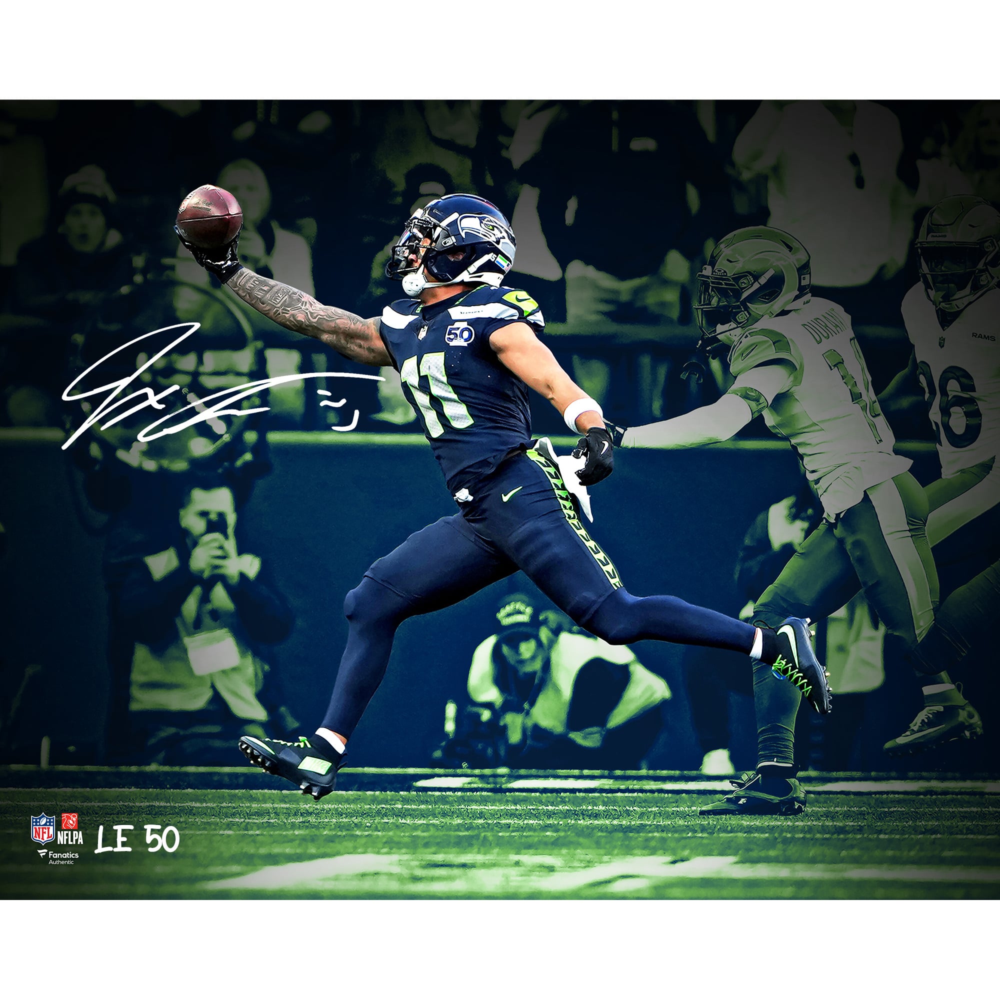 Jaxon Smith-Njigba Seattle Seahawks Autographed 16" x 20" 2025 NFC Championship One-Handed Catch Photograph - Seahawks Colorway - Limited Edition of 50