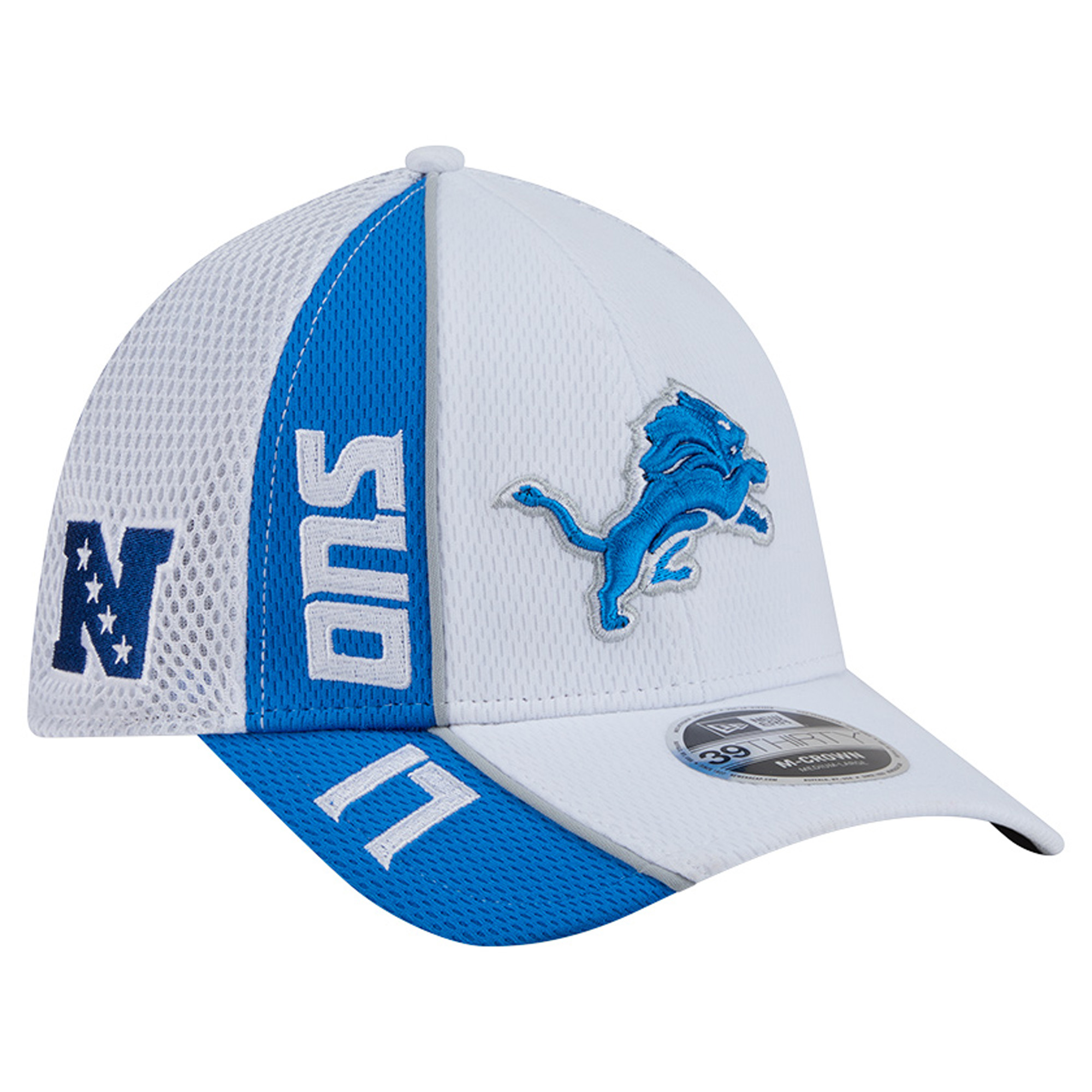 Men's New Era White/Blue Detroit Lions Dash 39THIRTY M-Crown Flex Hat
