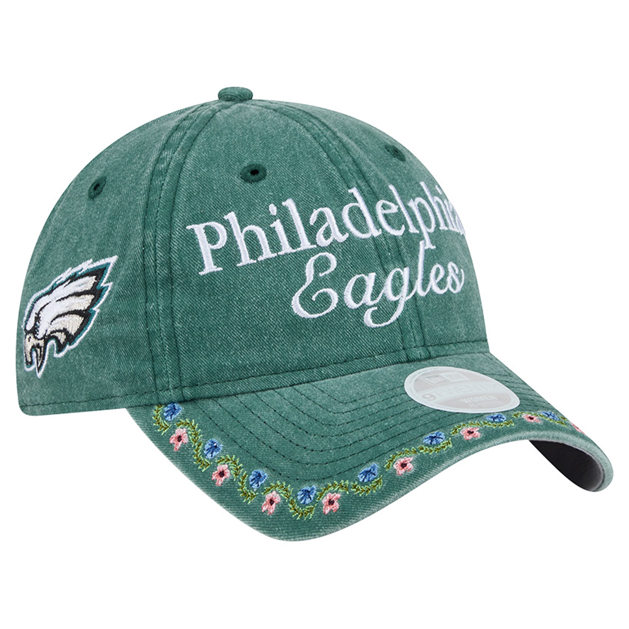 Women's New Era Midnight Green Philadelphia Eagles Washed Floral 9TWENTY Adjustable Hat