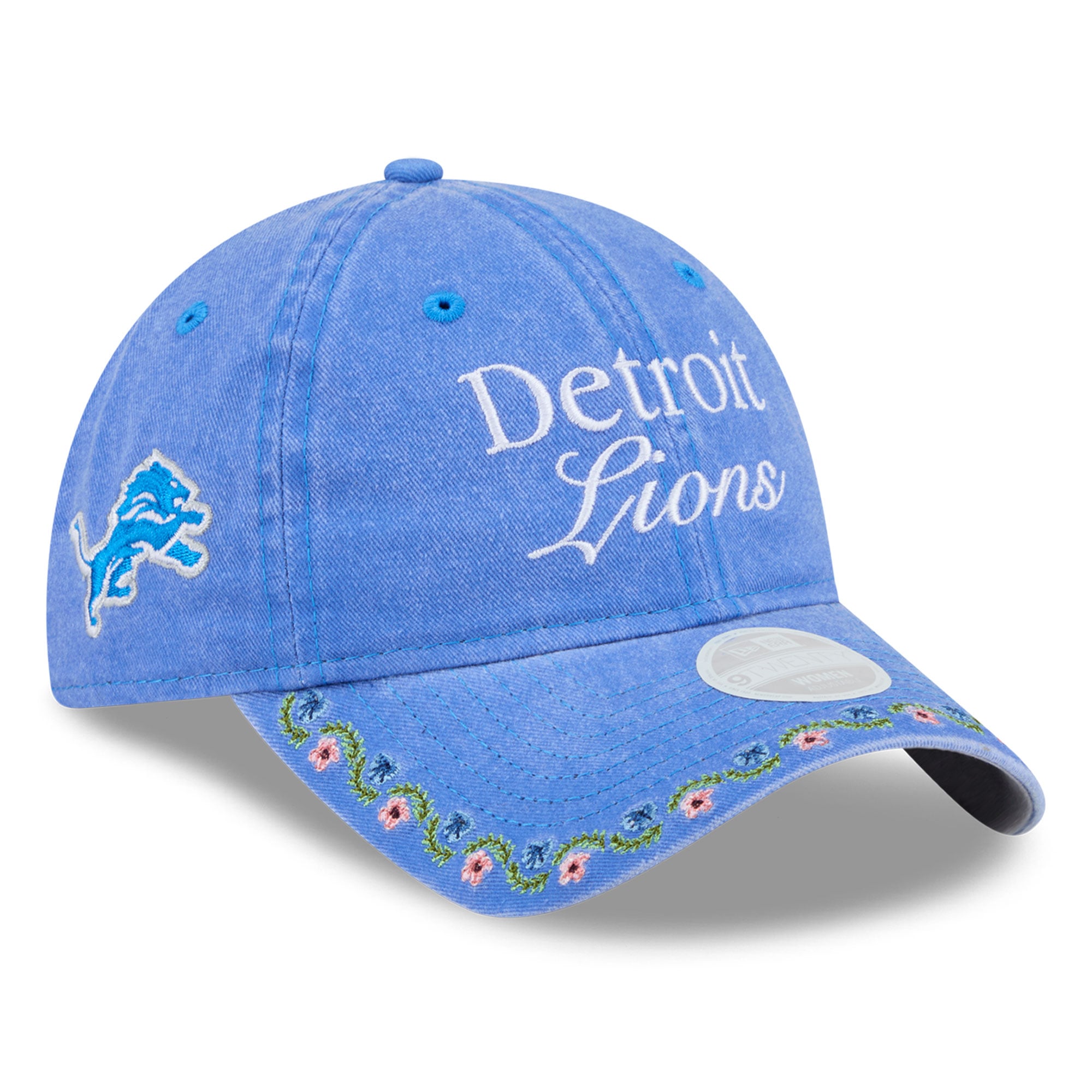 Women's New Era Blue Detroit Lions Washed Floral 9TWENTY Adjustable Hat