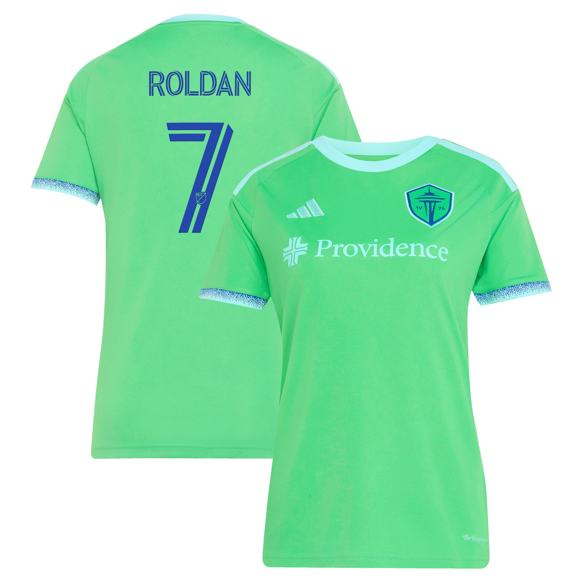 Women's adidas Cristian Roldan Rave Green Seattle Sounders FC 2026 The Evergreen State Kit Replica Jersey