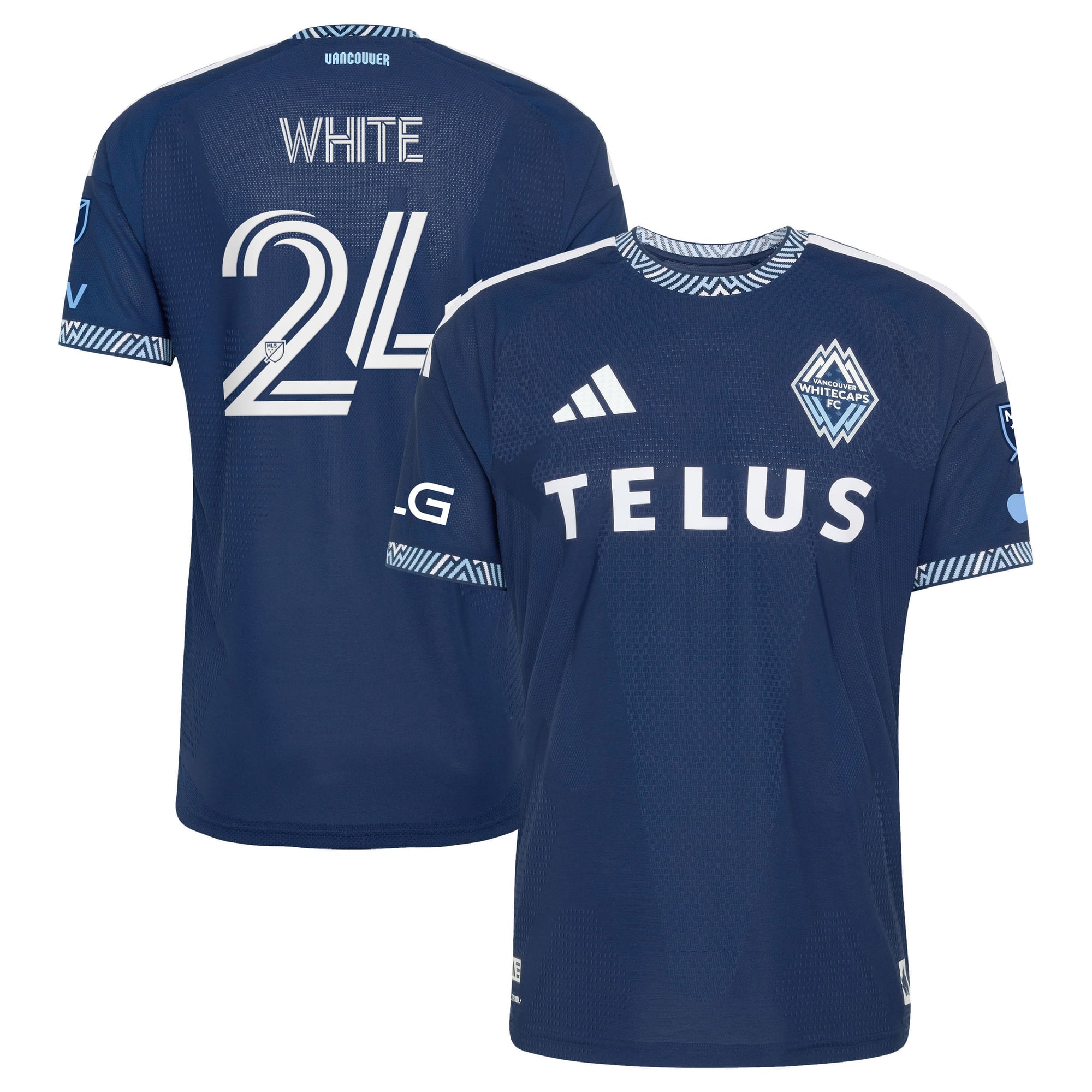 Men's adidas Brian White Blue Vancouver Whitecaps FC 2026 The Coastal Jersey On-Field Authentic Patch Jersey
