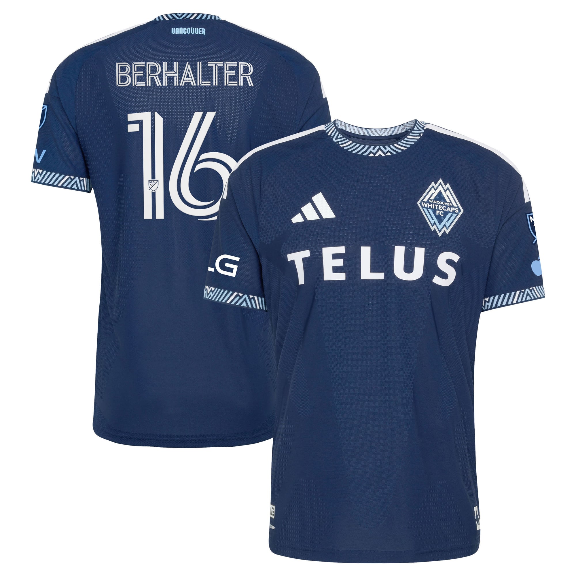 Men's adidas Sebastian Berhalter Blue Vancouver Whitecaps FC 2026 The Coastal Jersey On-Field Authentic Patch Jersey