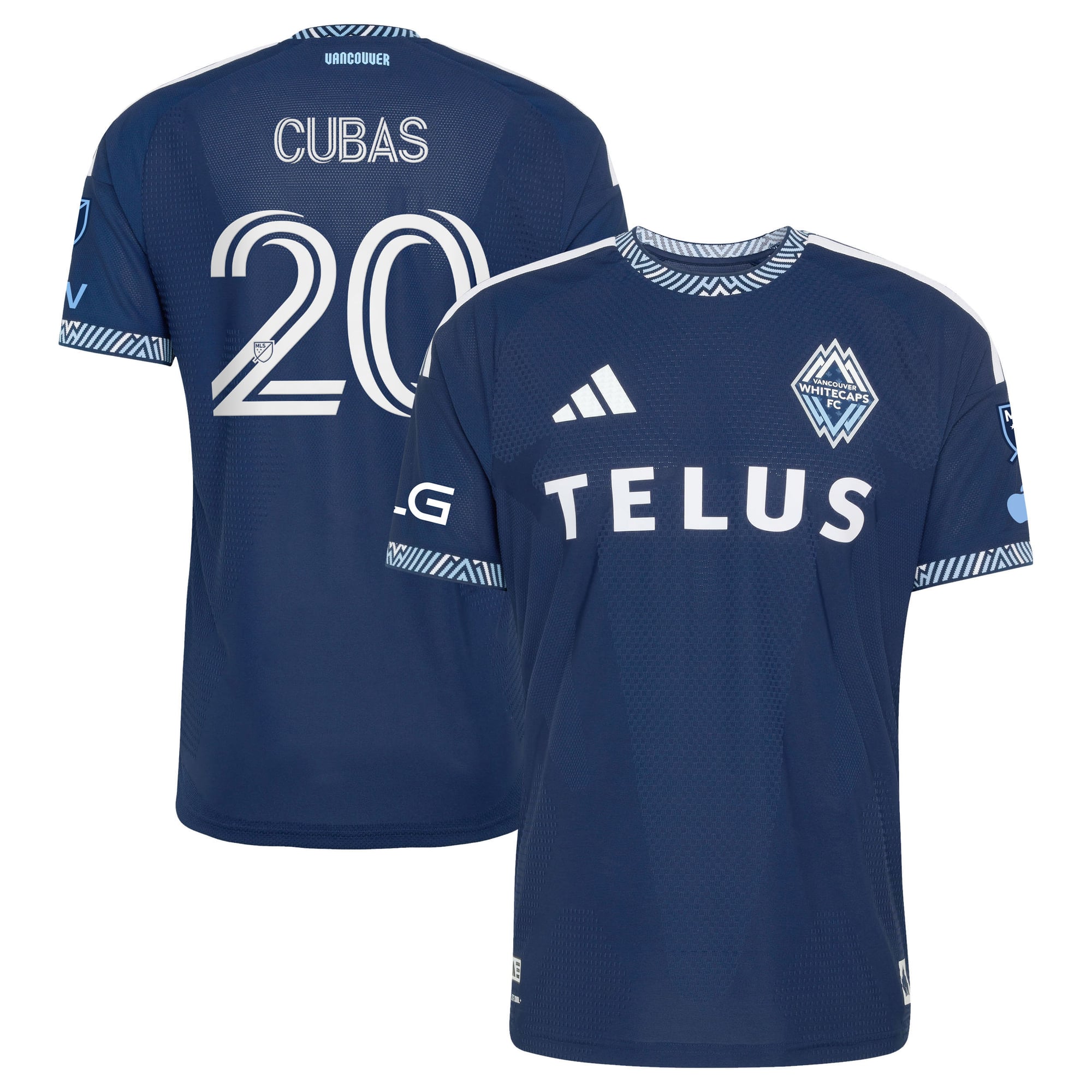 Men's adidas Andrés Cubas Blue Vancouver Whitecaps FC 2026 The Coastal Jersey On-Field Authentic Patch Jersey