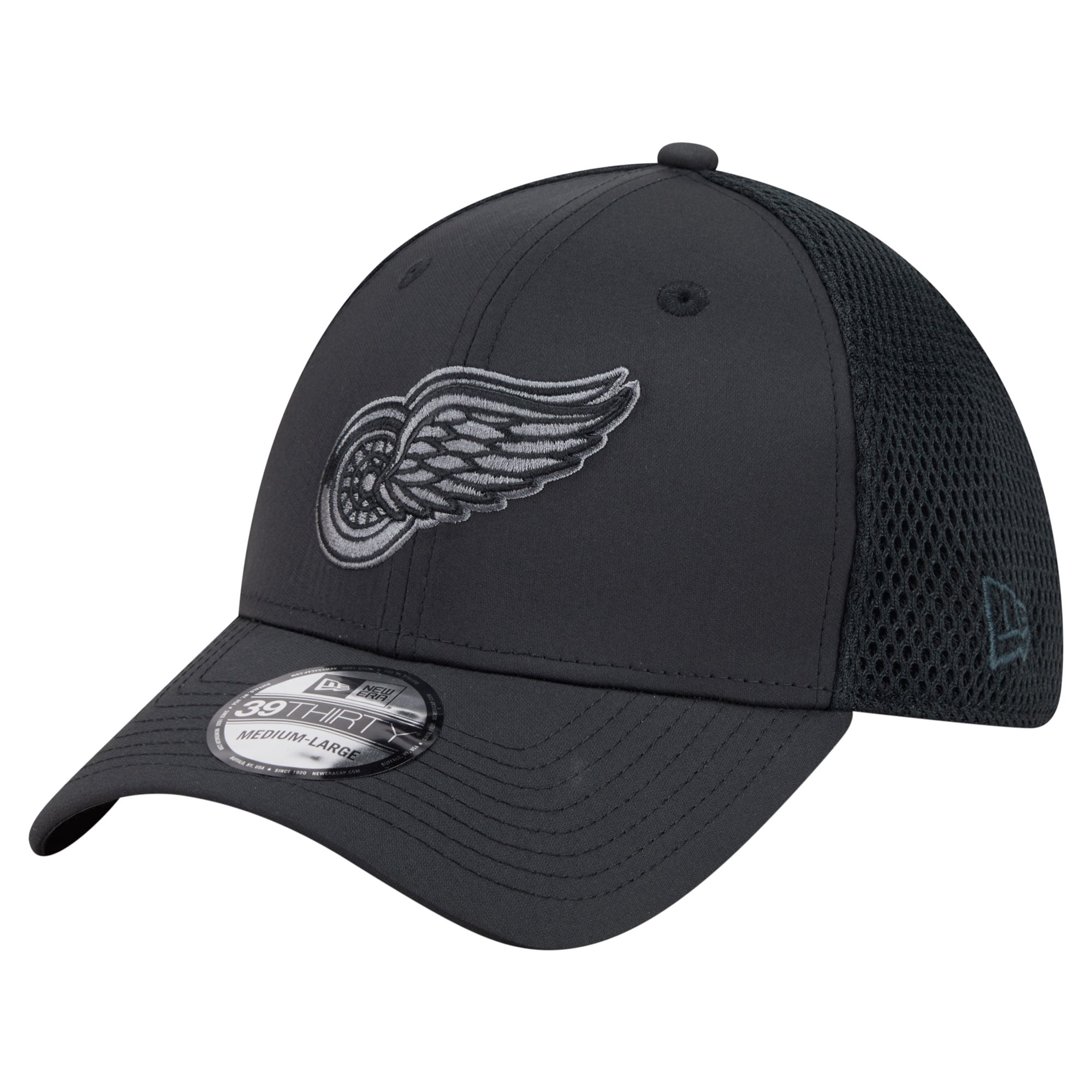 Men's New Era Black Detroit Red Wings Blackout 39THIRTY Stretch Hat
