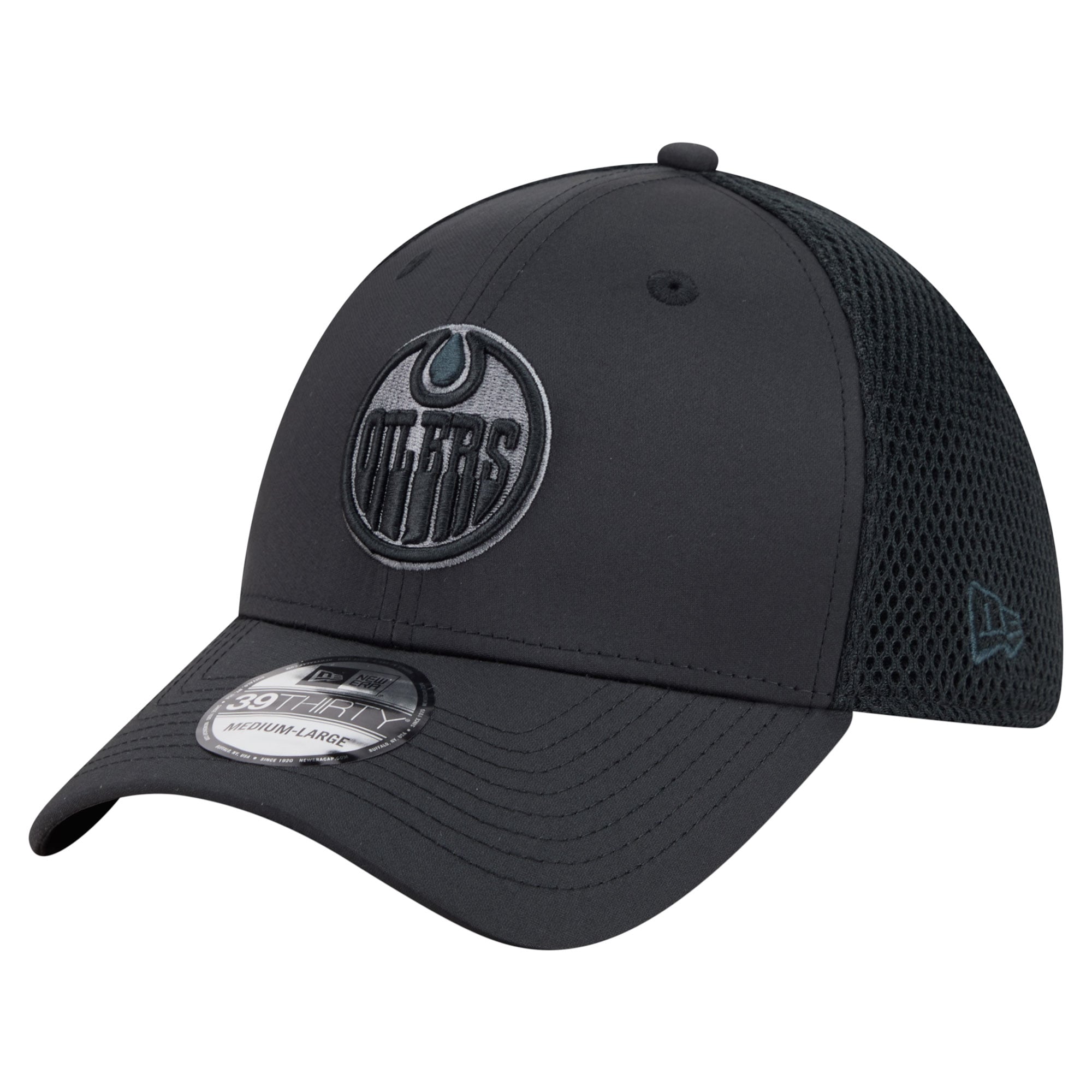 Men's New Era Black Edmonton Oilers Blackout 39THIRTY Stretch Hat