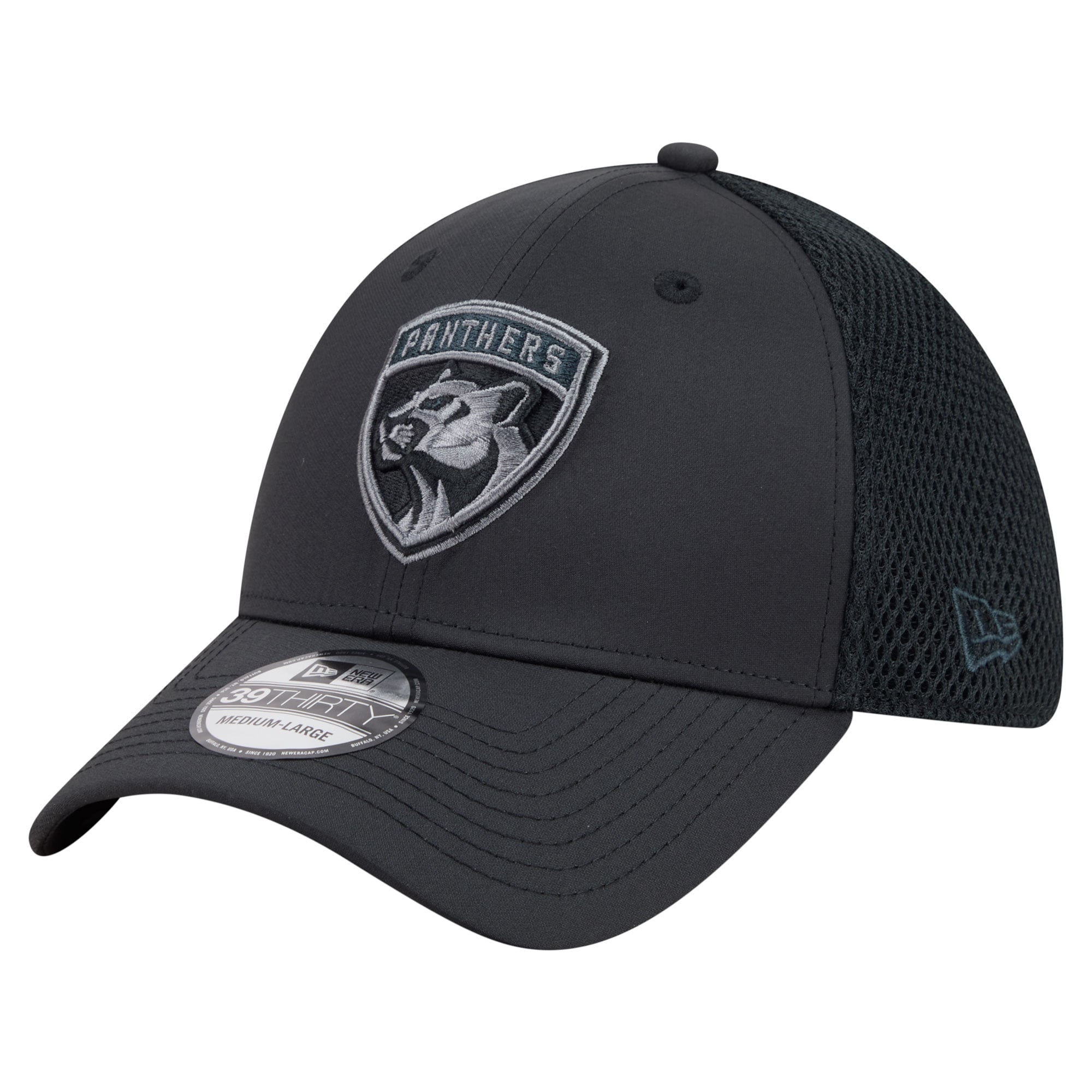 Men's New Era  Black Florida Panthers Blackout 39THIRTY Stretch Hat