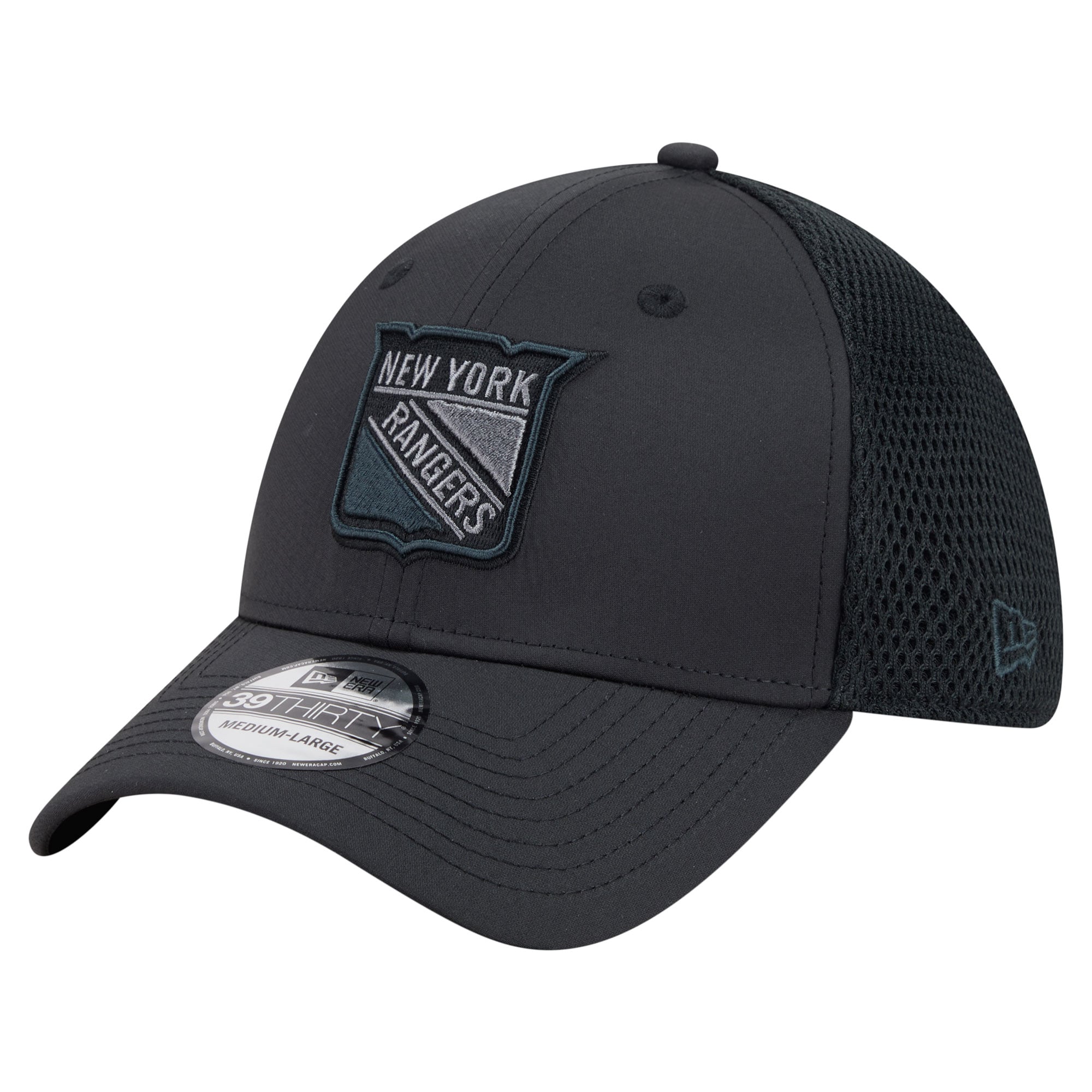 Men's New Era Black New York Rangers Blackout 39THIRTY Flex Fit Hat