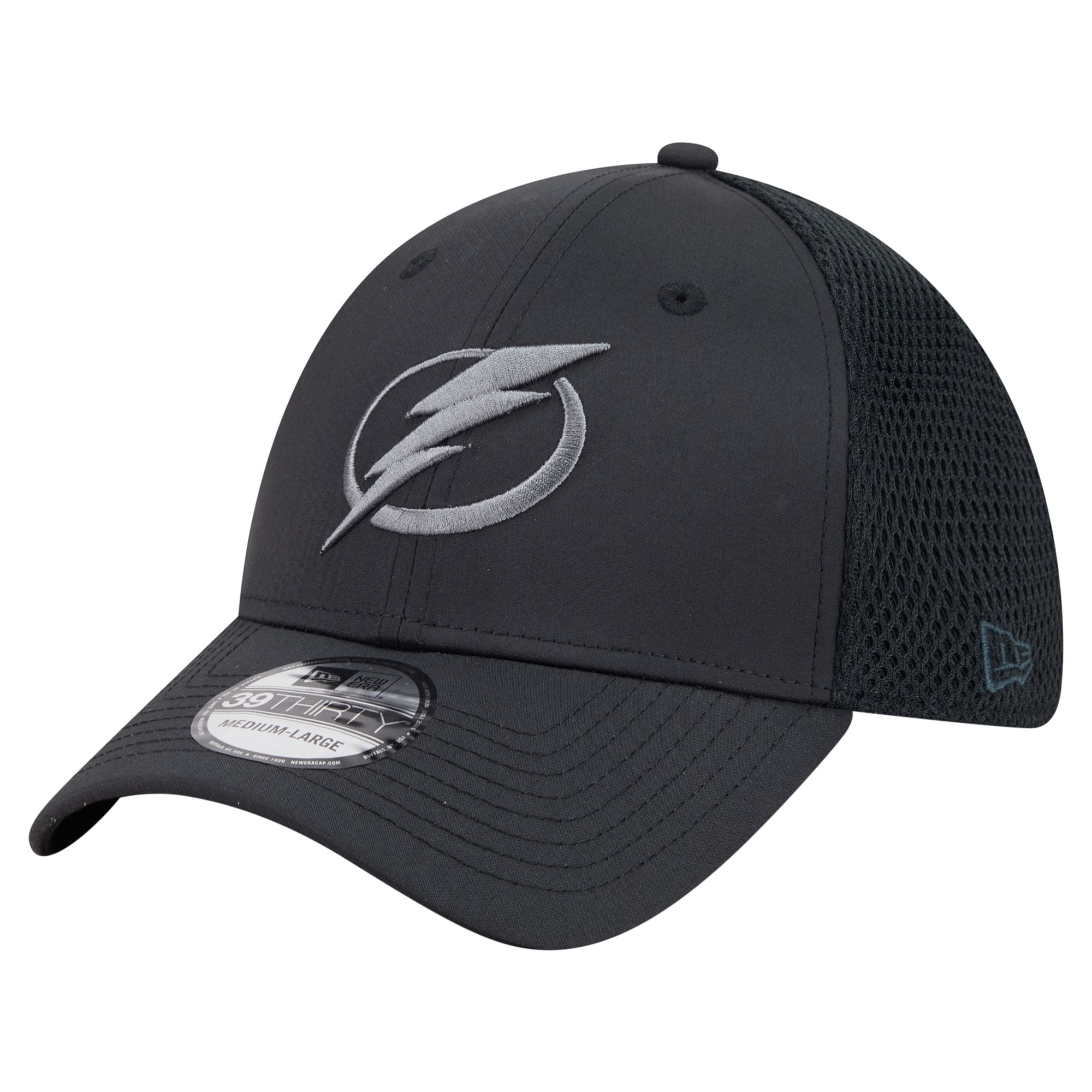 Men's New Era  Black Tampa Bay Lightning Blackout 39THIRTY Stretch Hat