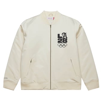 Men's Mitchell & Ness Cream LA28 Summer Olympics Satin Bomber Full-Zip Jacket
