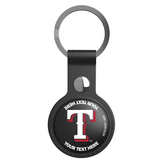 Keyscaper Texas Rangers Personalized Black Leatherette AirTag Holder