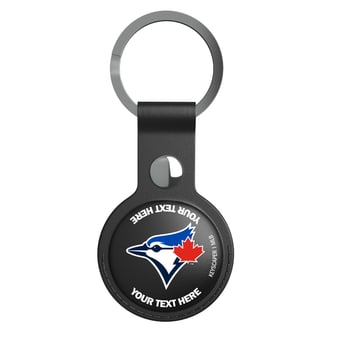 Keyscaper Toronto Blue Jays Personalized Black Leatherette AirTag Holder