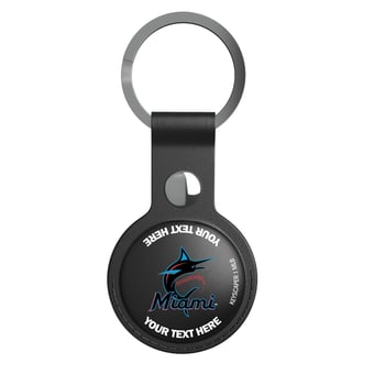 Keyscaper Miami Marlins Personalized Black Leatherette AirTag Holder
