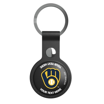 Keyscaper Milwaukee Brewers Personalized Black Leatherette AirTag Holder