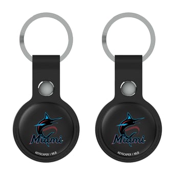 Keyscaper Miami Marlins Black Leatherette AirTag Holder 2-Pack