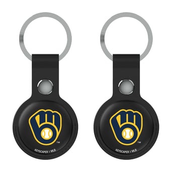 Keyscaper Milwaukee Brewers Black Leatherette AirTag Holder 2-Pack