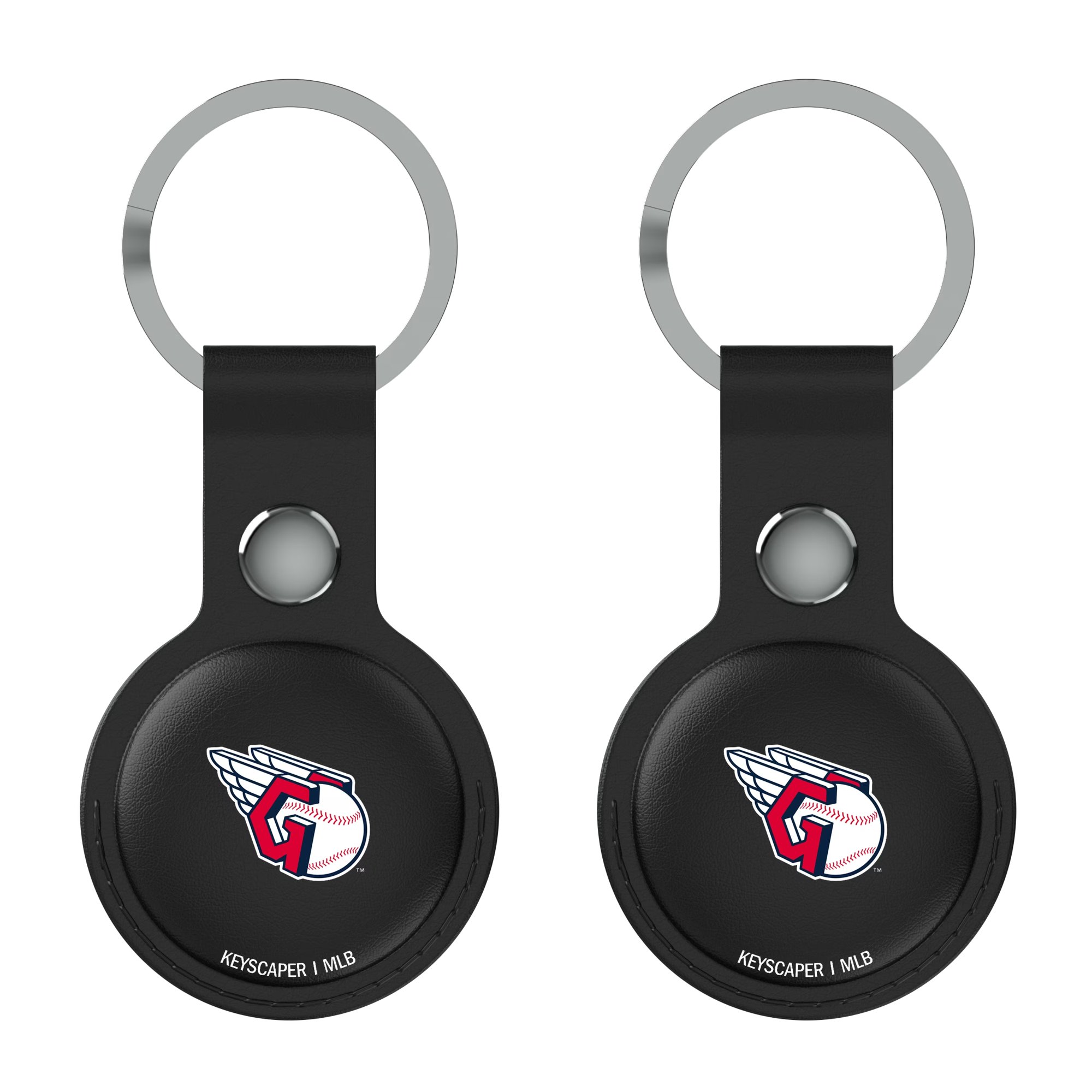 Keyscaper Cleveland Guardians Black Leatherette AirTag Holder 2-Pack