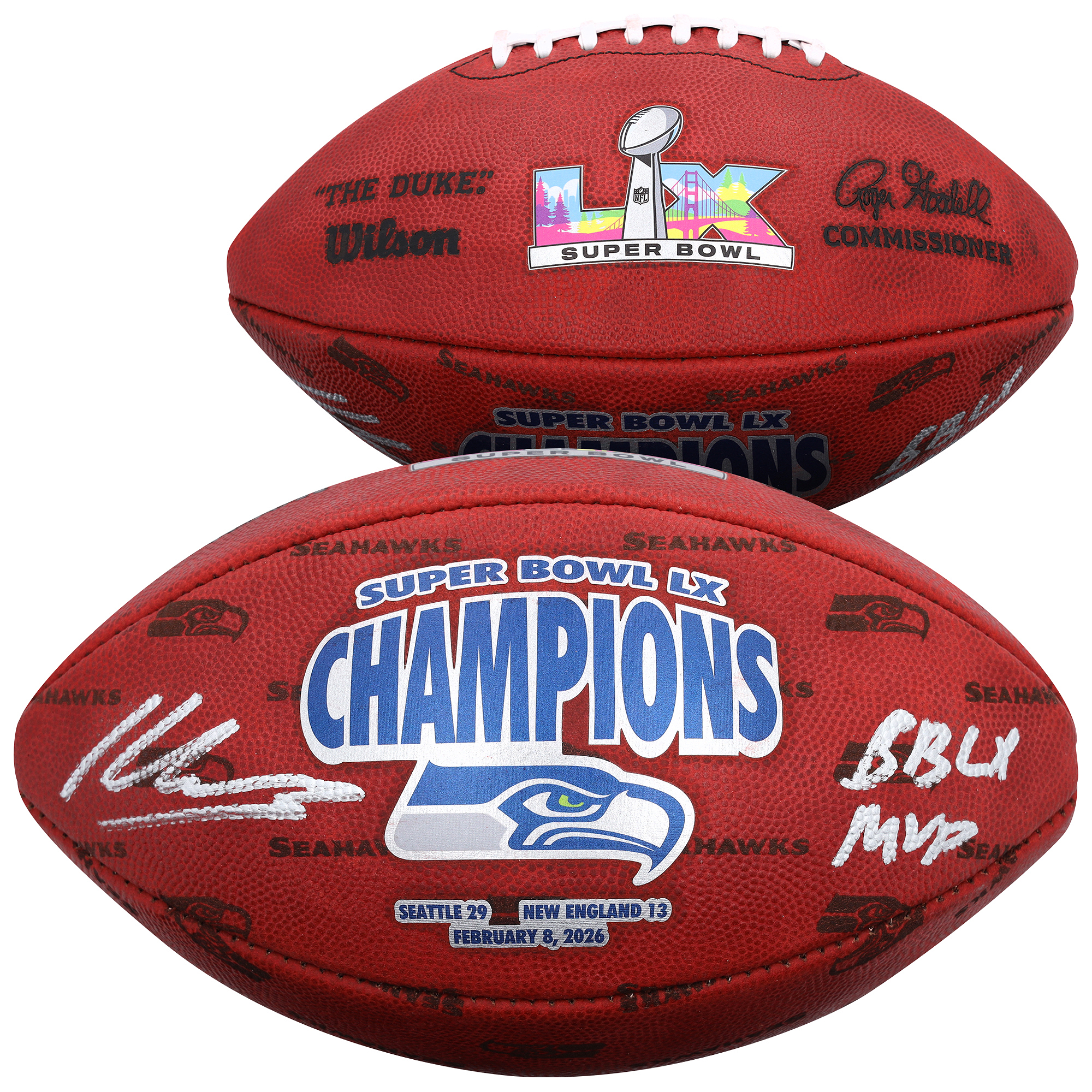 Kenneth Walker III Seattle Seahawks Autographed Super Bowl LX Champions Wilson Duke Football with "SB LX MVP" Inscription