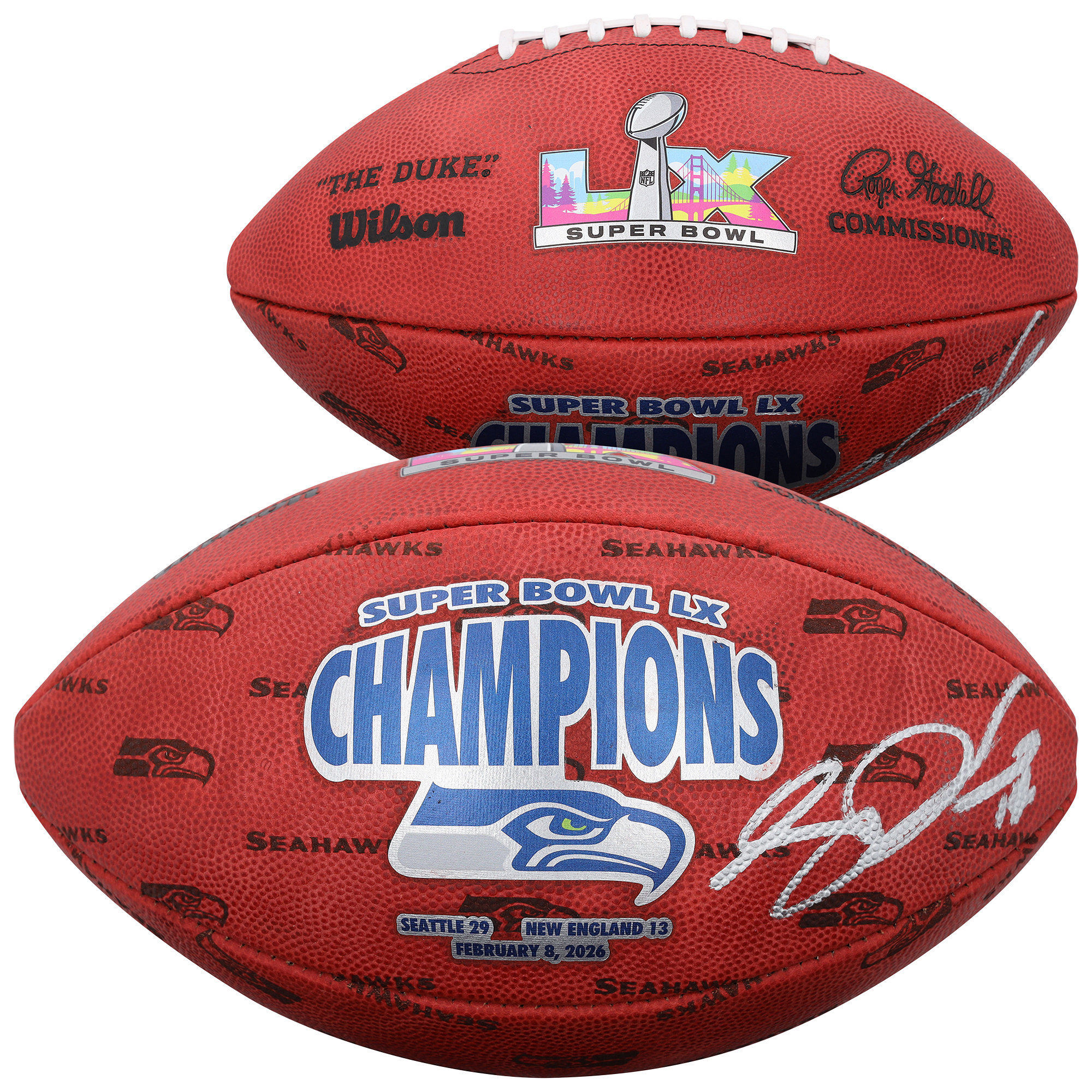 Sam Darnold Seattle Seahawks Autographed Super Bowl LX Champions Wilson Duke Football