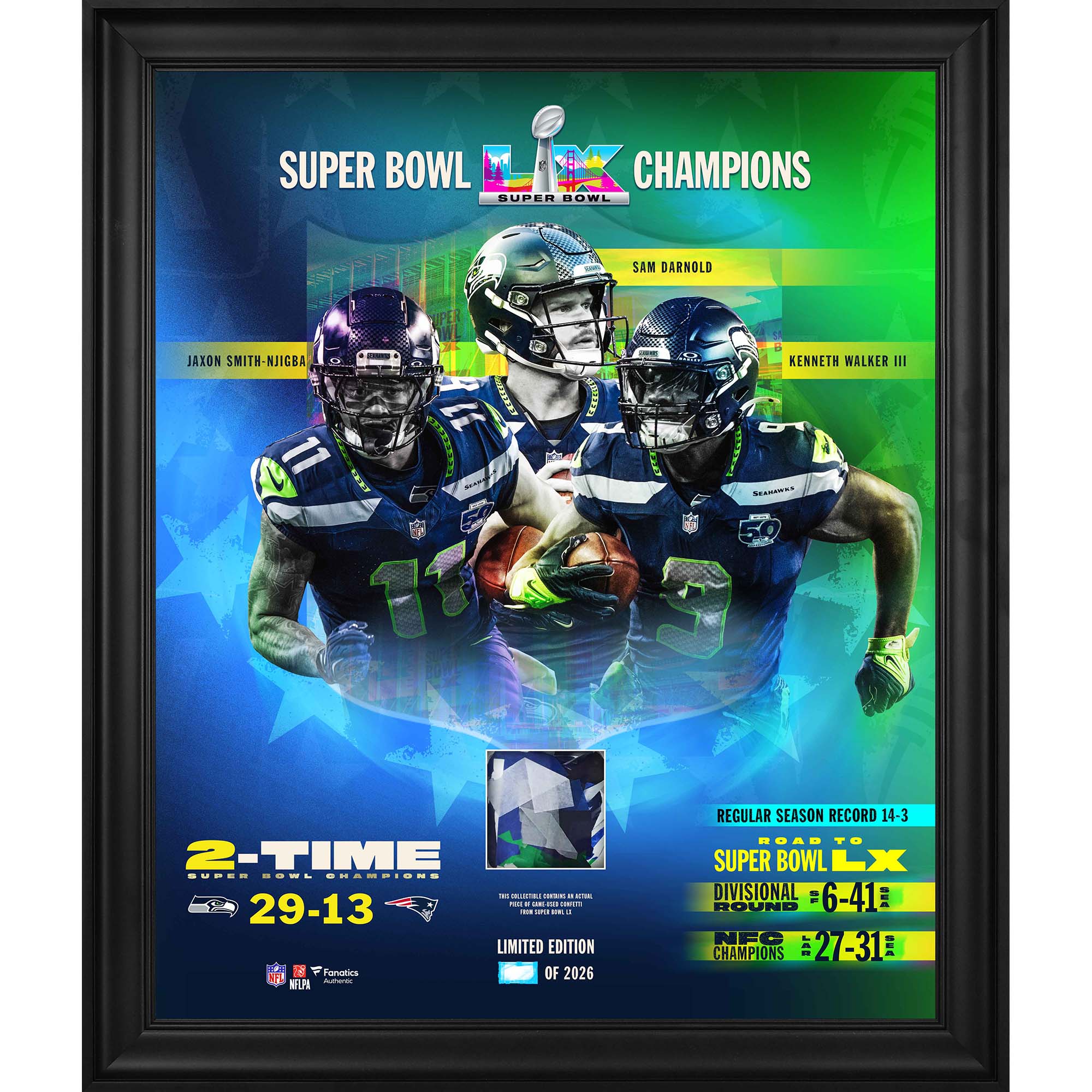 Seattle Seahawks Super Bowl LX Champions Framed 20" x 24" Collage with Game-Used Confetti - Limited Edition of 2026
