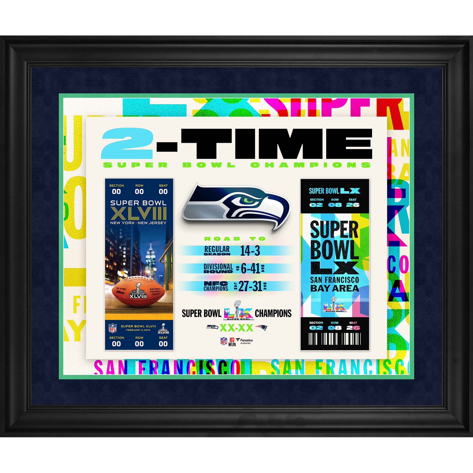 Seattle Seahawks Super Bowl LX Champions Framed 20" x 24" Two-Time Ticket Collage