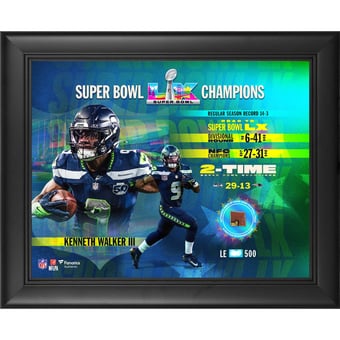 Kenneth Walker III Seattle Seahawks Super Bowl LX Champions Framed 13" x 16" Collage with a Piece of Game-Used Football - Limited Edition of 500