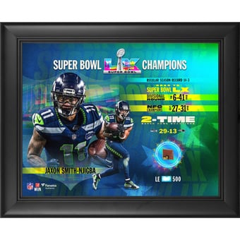 Jaxon Smith-Njigba Seattle Seahawks Super Bowl LX Champions Framed 13" x 16" Collage with a Piece of Game-Used Football - Limited Edition of 500