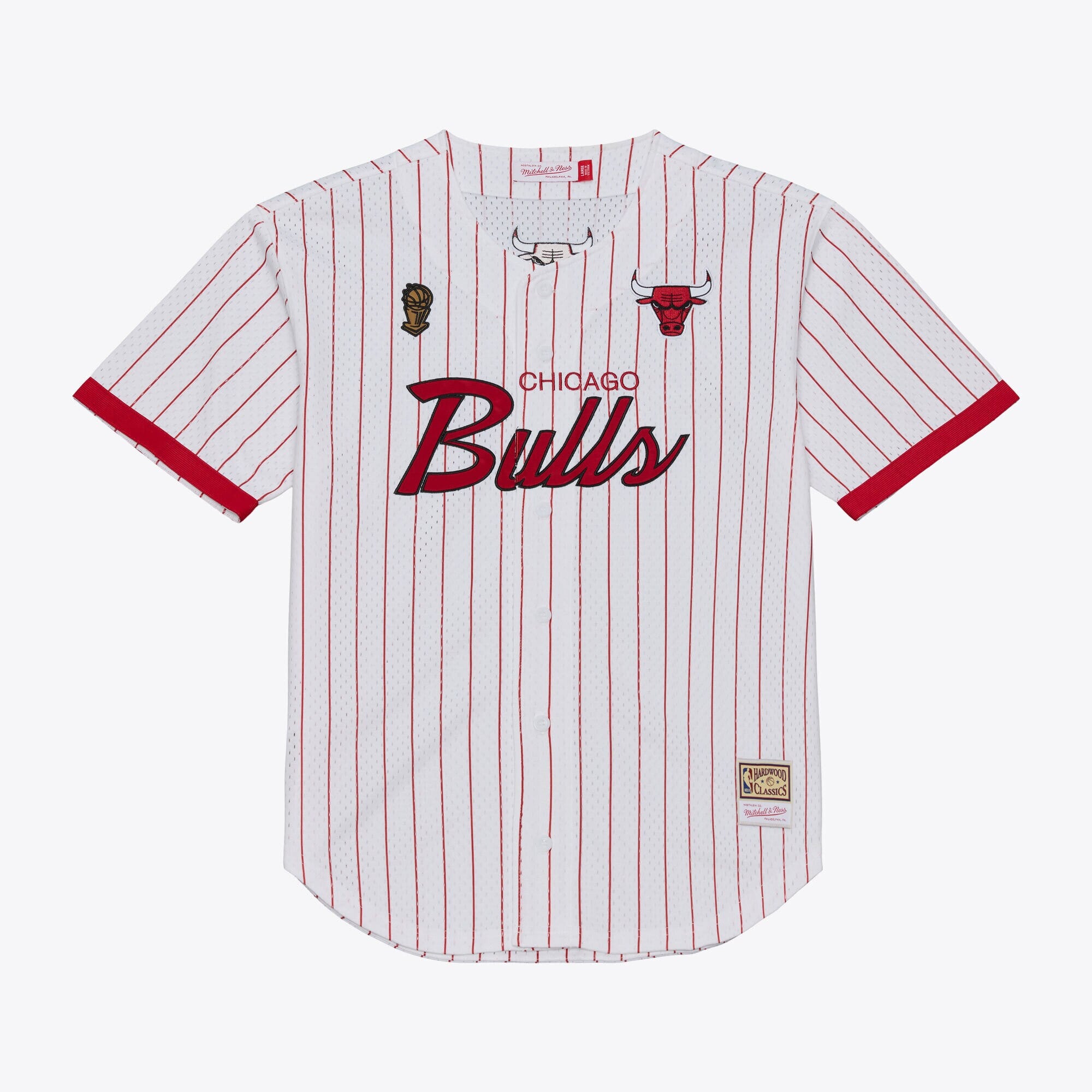 Chicago Bulls Mitchell & Ness Head Coach Striped Mesh Button Front Top - Mens