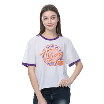 Women's ZooZatz  White Clemson Tigers Retro Ringer Tri-Blend T-Shirt