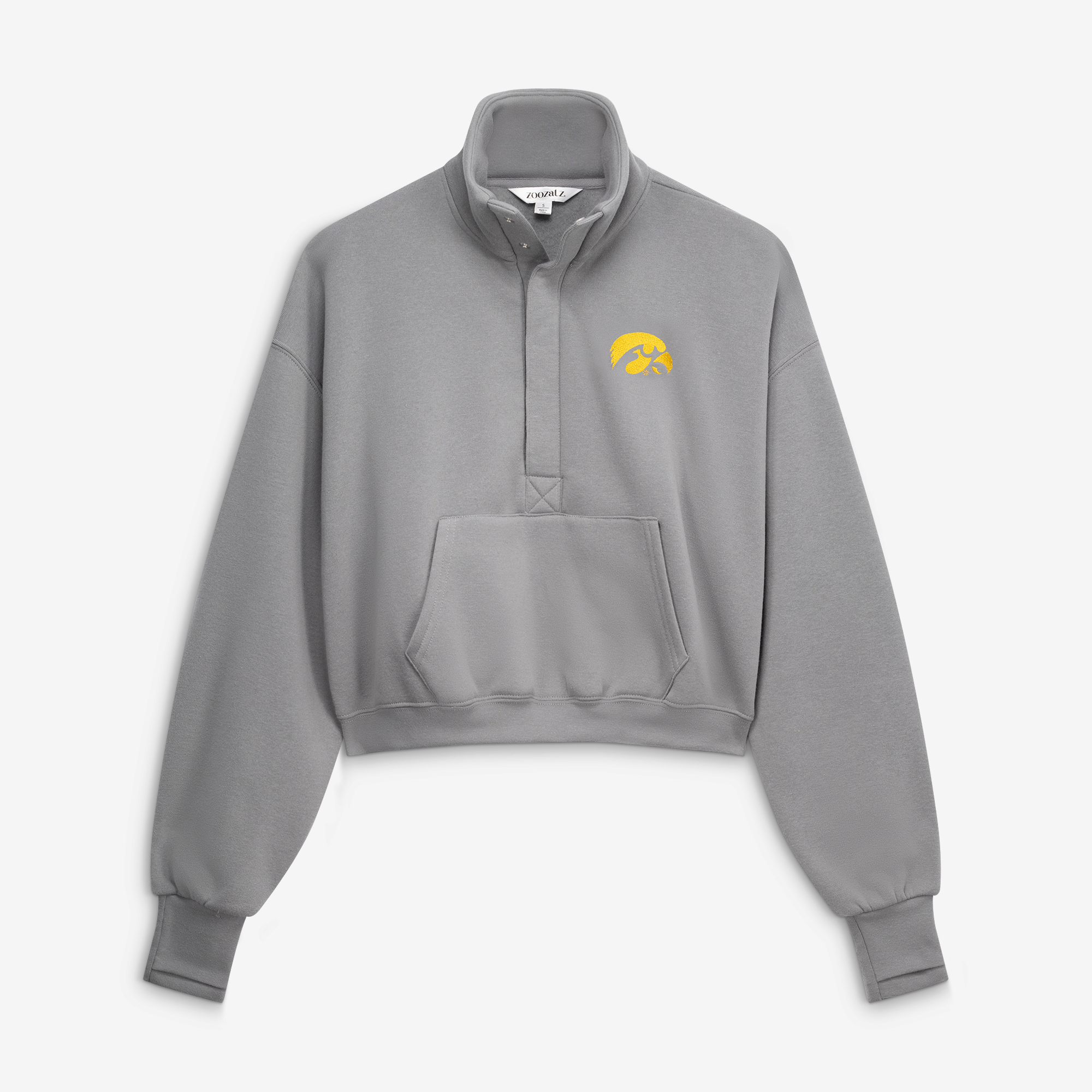 Women's ZooZatz Gray Iowa Hawkeyes Cropped Powerhouse Half-Snap Sweatshirt