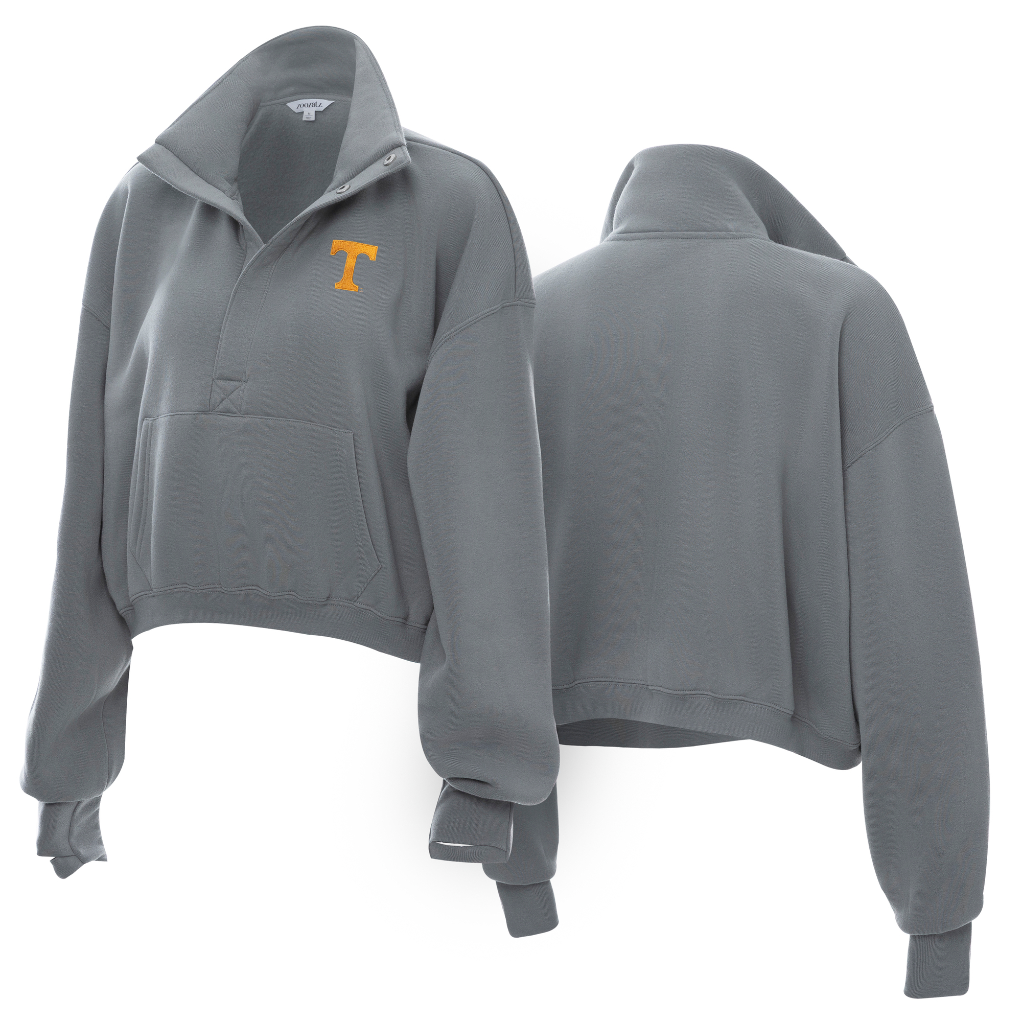 Women's ZooZatz  Gray Tennessee Volunteers Cropped Powerhouse Half-Snap Sweatshirt