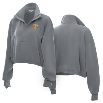 Women's ZooZatz  Gray Tennessee Volunteers Cropped Powerhouse Half-Snap Sweatshirt