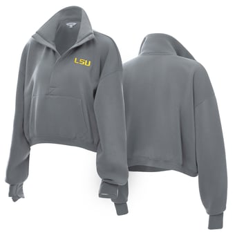 Women's ZooZatz  Gray LSU Tigers Cropped Powerhouse Half-Snap Sweatshirt
