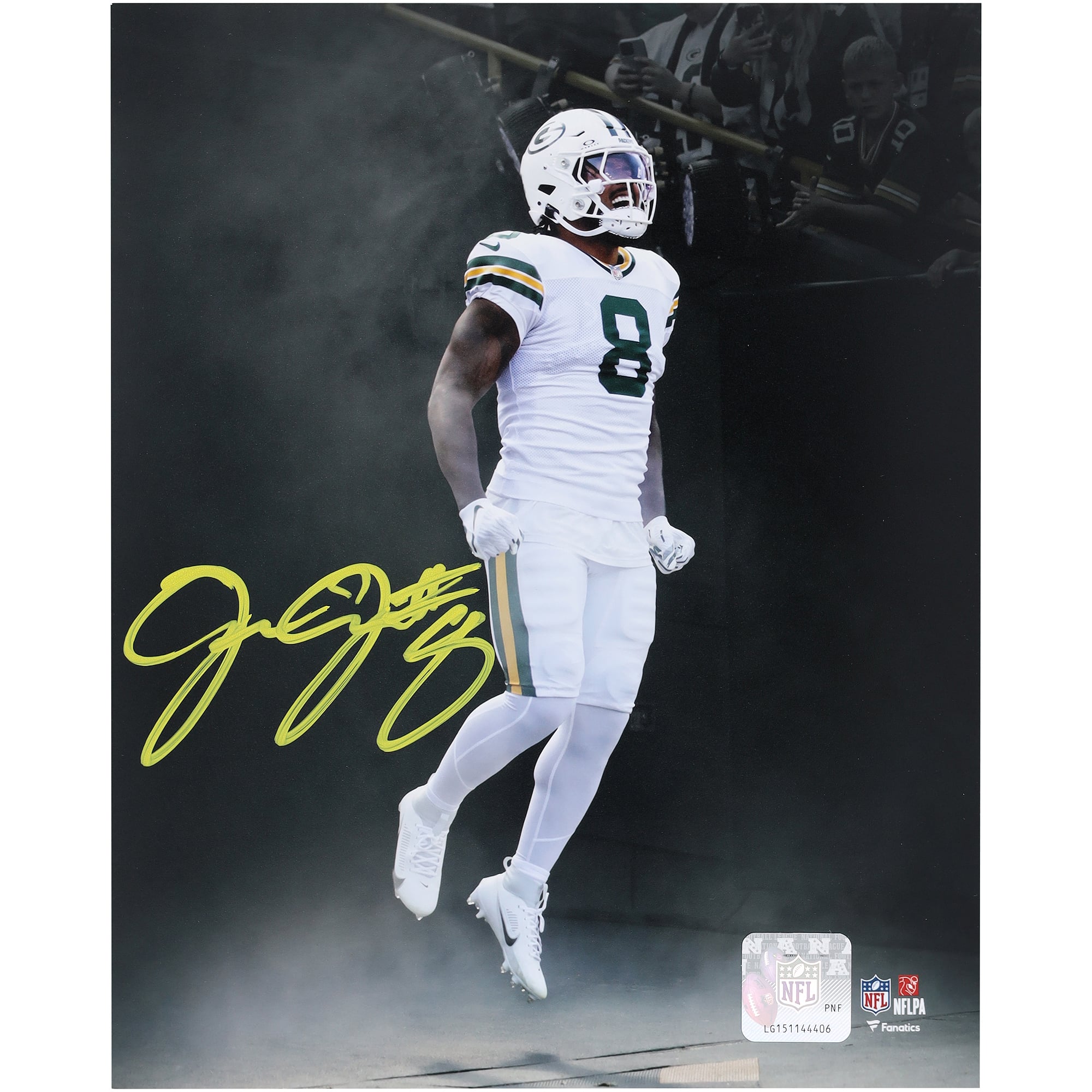 Josh Jacobs Green Bay Packers Autographed 8" x 10" Smoke Entrance Spotlight Photograph