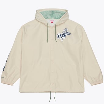 Men's Mitchell & Ness Jackie Robinson Cream Los Angeles Dodgers Full-Snap Yacht Rock Name & Number Hooded Coach's Jacket