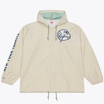 Men's Mitchell & Ness Derek Jeter Cream New York Yankees Full-Snap Yacht Rock Name & Number Hooded Coach's Jacket