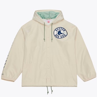 Men's Mitchell & Ness David Ortiz Cream Boston Red Sox Full-Snap Yacht Rock Name & Number Hooded Coach's Jacket