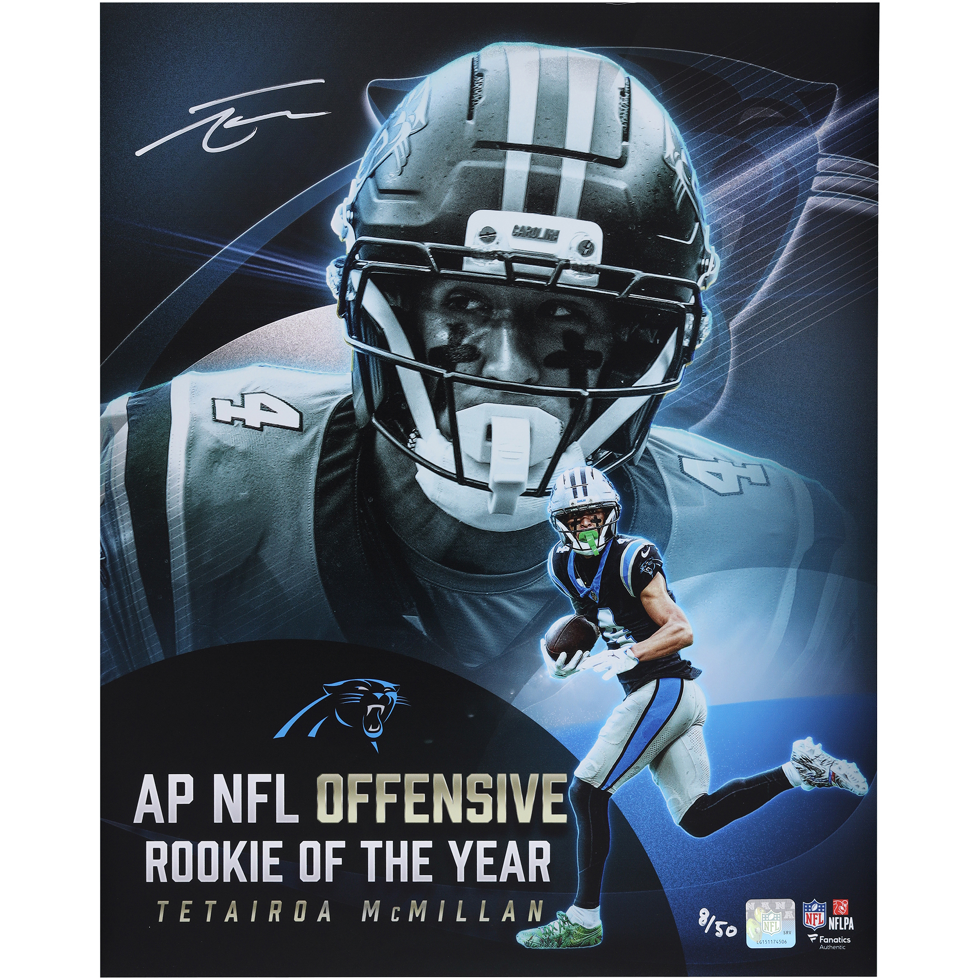 Tetairoa McMillan Carolina Panthers Autographed 16" x 20" 2025 NFL Offensive Rookie of the Year Collage Photograph - Limited Edition of 50