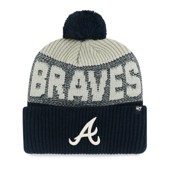 Men's '47 Navy Atlanta Braves Bone Chill Cuffed Knit Hat with Pom