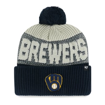 Men's '47 Navy Milwaukee Brewers Bone Chill Cuffed Knit Hat with Pom