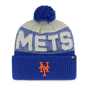 Men's '47 Royal New York Mets Bone Chill Cuffed Knit Hat with Pom