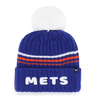 Women's '47 Royal New York Mets Fuzzy Script Cuffed Knit Hat with Pom