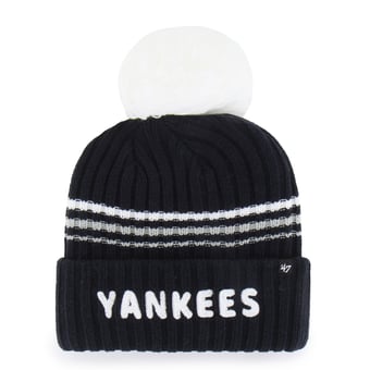 Women's '47 Navy New York Yankees Fuzzy Script Cuffed Knit Hat with Pom
