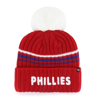 Women's '47 Red Philadelphia Phillies Fuzzy Script Cuffed Knit Hat with Pom