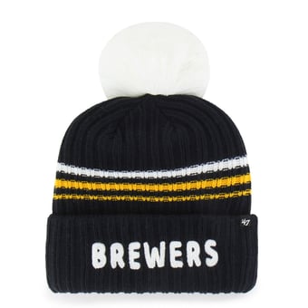 Women's '47 Navy Milwaukee Brewers Fuzzy Script Cuffed Knit Hat with Pom