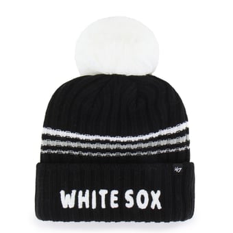 Women's '47 Black Chicago White Sox Fuzzy Script Cuffed Knit Hat with Pom