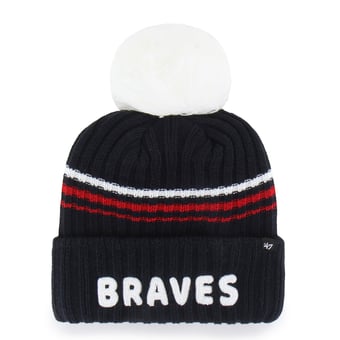 Women's '47 Navy Atlanta Braves Fuzzy Script Cuffed Knit Hat with Pom