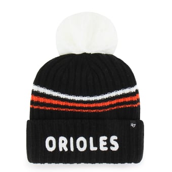 Women's '47 Black Baltimore Orioles Fuzzy Script Cuffed Knit Hat with Pom
