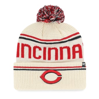 Men's '47 Natural Cincinnati Reds Quattrle Cuffed Knit Hat with Pom