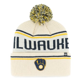 Men's '47 Natural Milwaukee Brewers Quattrle Cuffed Knit Hat with Pom